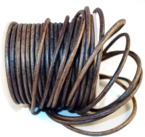Coiled brown leather cord roll with smooth round finish for crafting