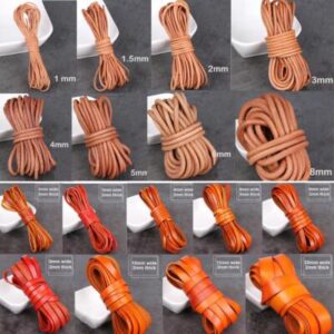 Different sizes and types of leather cords for jewelry and crafts