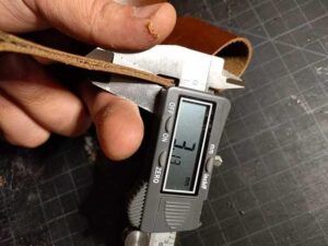 Measuring leather cord thickness with digital caliper