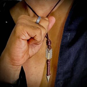 Brown leather cord necklace with arrow pendant for men