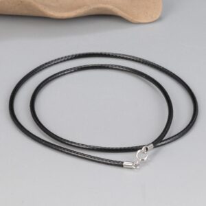 Black braided leather cord necklace with clasp