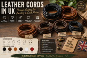 Premium Leather Cords in UK for jewellery making and leather craft supplies.