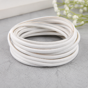 White flat leather cord roll for jewelry making and DIY craft projects.