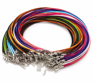 Multi-color leather cords with silver clasps for jewelry making and DIY crafts.
