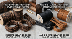 A split-screen comparison image featuring two types of leather cords