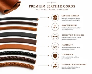 Infographic showing premium leather cord quality features