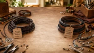 Round and flat leather cords displayed