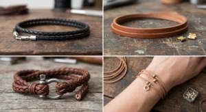 Hands working with braided leather cords in UK workshop