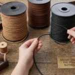 Large spools of black and brown braided leather cord bulk stock