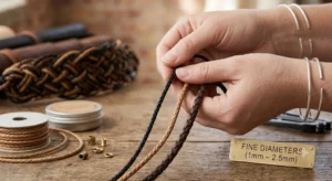 Comparison of medium 3mm 4mm and 5mm leather cords in UK sizes