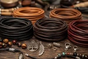 Premium round leather cords with gemstone beads, silver pendants
