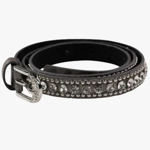 Women's black belt with crystal-studded buckle