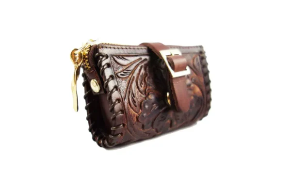 Embossed brown leather bag