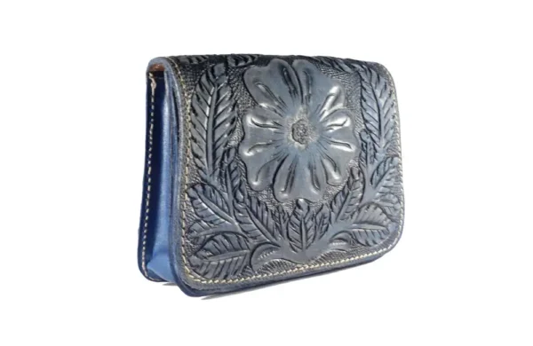 Embossed blue leather wallet