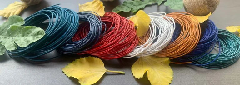 Colorful leather cords in coils