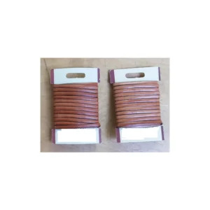 Brown leather cords on display cards