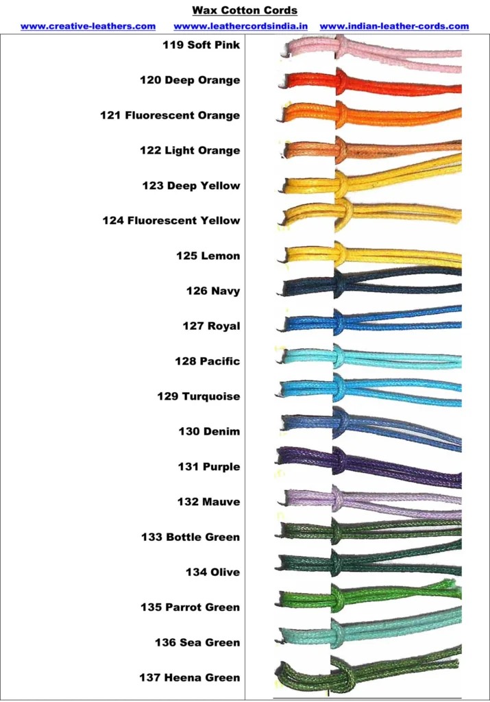 Colorful wax cotton cords