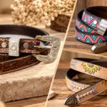 Three decorative leather belts .